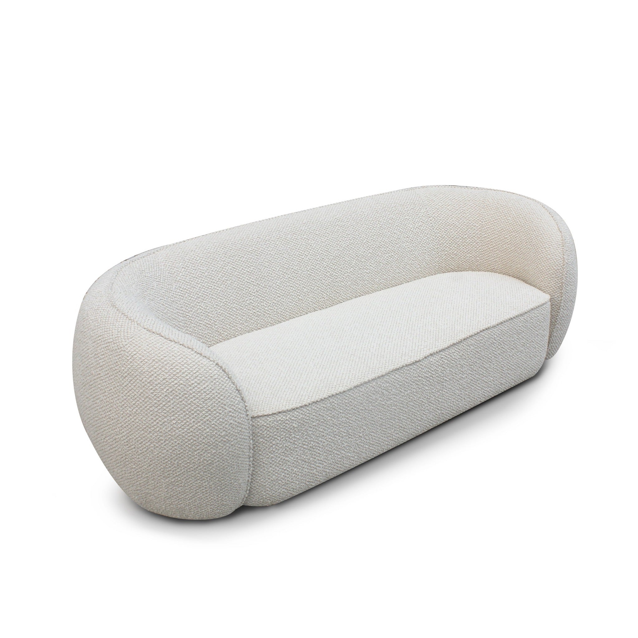 Angled left view of Clara curved sofa with minimalist contemporary design