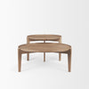 Front view of the Cleaver nesting coffee table set featuring two circular brown solid wood tables at tiered heights