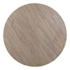 Top-down view showcasing the smooth circular surface and natural oak wood grain pattern of the Colby coffee table