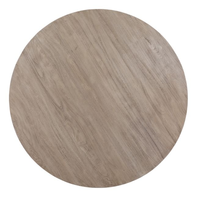 Top-down view showcasing the smooth circular surface and natural oak wood grain pattern of the Colby coffee table