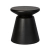 Three-quarter view of the Concrete Mineral side table featuring a matte black finish and a bold sculptural silhouette with a tapered pedestal base