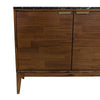 Close-up front view focusing on the clean lines and horizontal wood grain orientation of the buffet doors