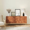 Lifestyle shot featuring the Kenzo sideboard styled in a bright minimalist room with a modern table lamp and framed abstract art