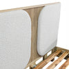 Perspective detail shot highlighting the seamless joinery and architectural lines of the upper headboard