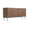 High-angle perspective view highlighting the seamless woven pattern across the front and sides of the sideboard