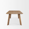 Three-quarter perspective view showcasing the solid wood construction and smooth surface of the Welborn dining table