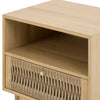 Close-up perspective focusing on the high-quality wood joinery and the seamless transition between the open shelf and drawer