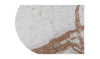 Close-up angled perspective highlighting the smooth beveled edge of the marble top and the sturdy pedestal support