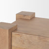 Close-up shot focusing on the high-quality joinery and the modern overhanging corner design of the chunky wood frame