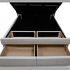 Alternate lifestyle shot featuring the bed with drawers open, highlighting functional organization in a modern bedroom