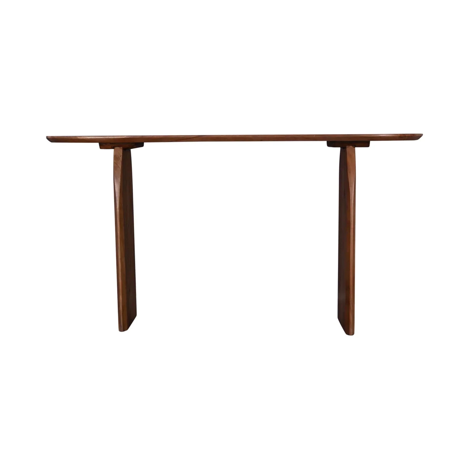 Straight-on rear view showcasing the symmetrical architectural design and consistent warm wood finish