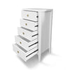 Three-quarter perspective view with multiple drawers open showcasing the spacious storage and sleek integrated design
