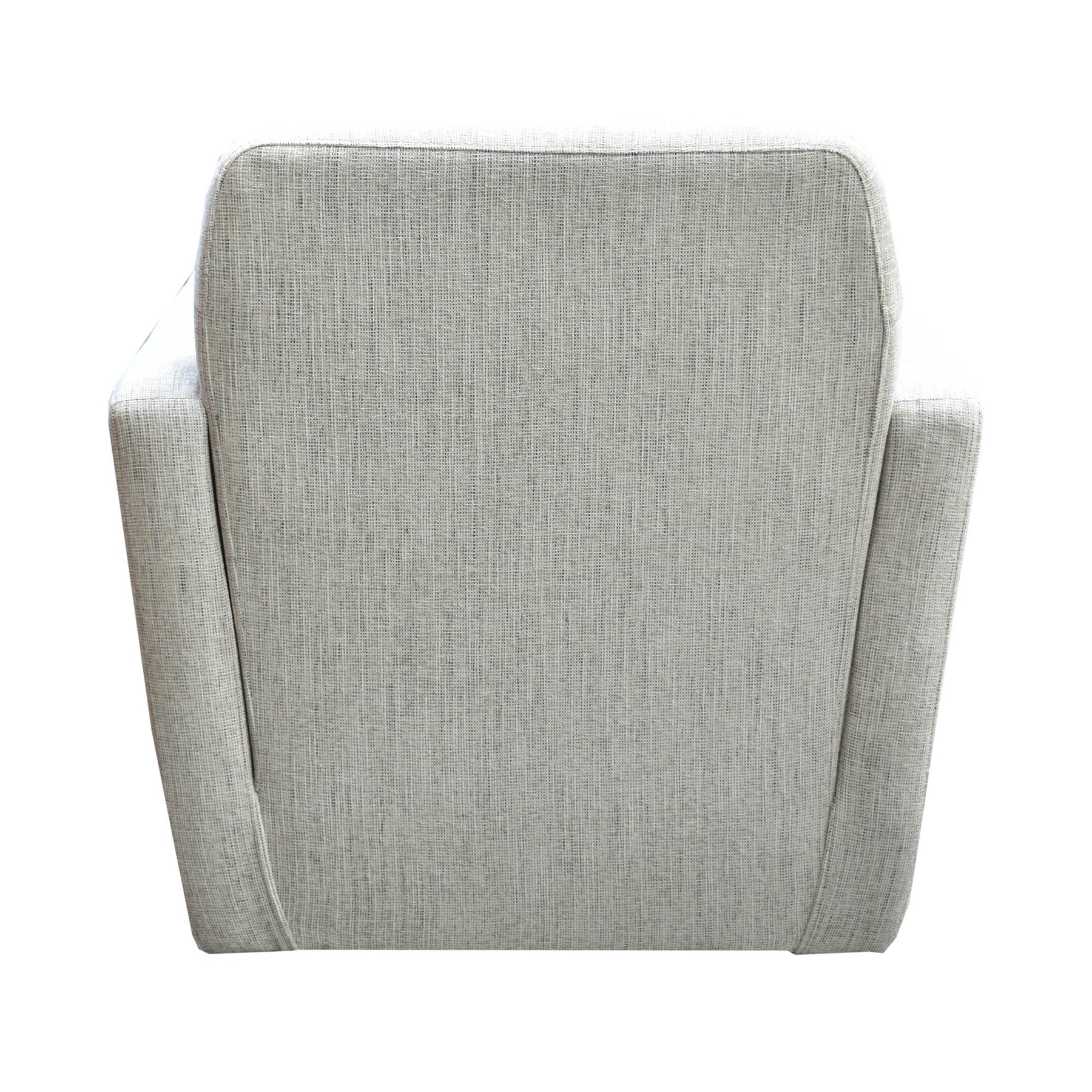 Direct back view demonstrating the seamless upholstery and sturdy wrap-around backrest