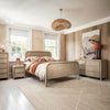 Wide room lifestyle shot showcasing the 6-drawer dresser as part of a complete master suite with a matching bed and nightstand