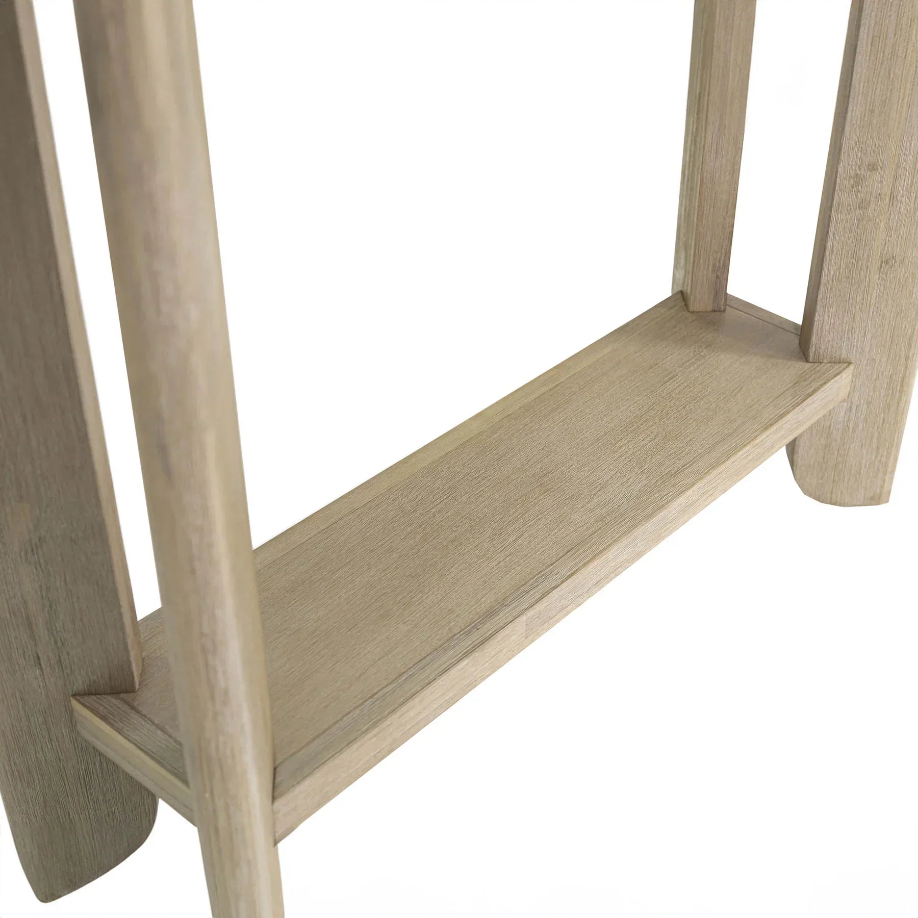 Straight-on front view of the Haru console table featuring a minimalist architectural design in whitewash solid wood