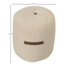 Technical view showing the 17.7 inch height and 17.7 inch diameter measurements for the Cushy bouclé ottoman