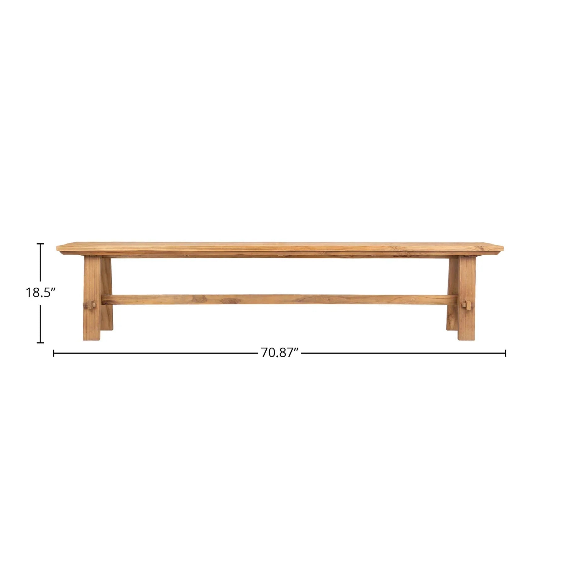 Front view of the D-Bodhi Artisan bench showcasing its long minimalist profile and natural reclaimed wood texture