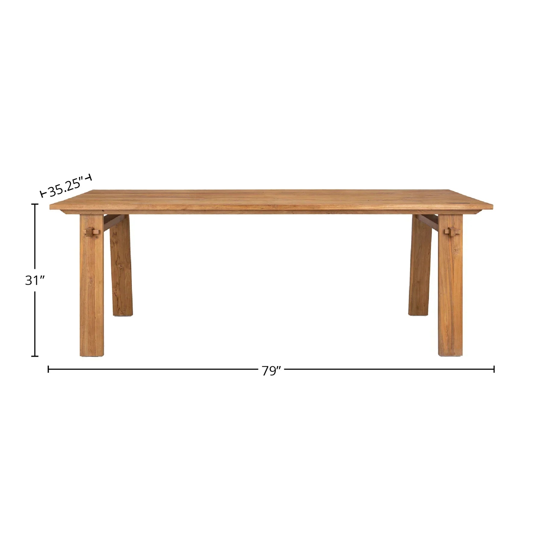 Front view of the D-Bodhi Artisan dining table crafted from reclaimed solid wood featuring a rustic rectangular top and traditional block legs