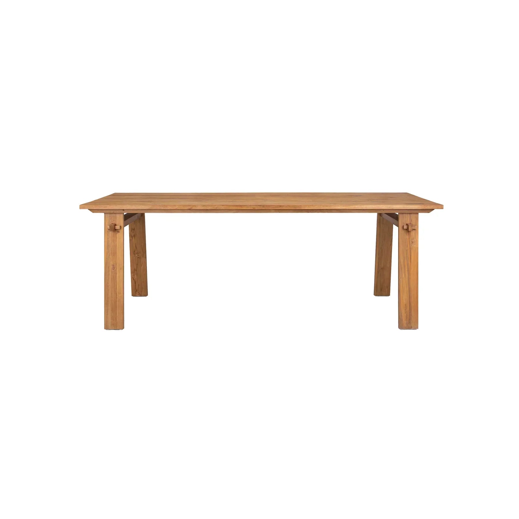 Front view of the D-Bodhi Artisan dining table crafted from reclaimed solid wood featuring a rustic rectangular top and traditional block legs
