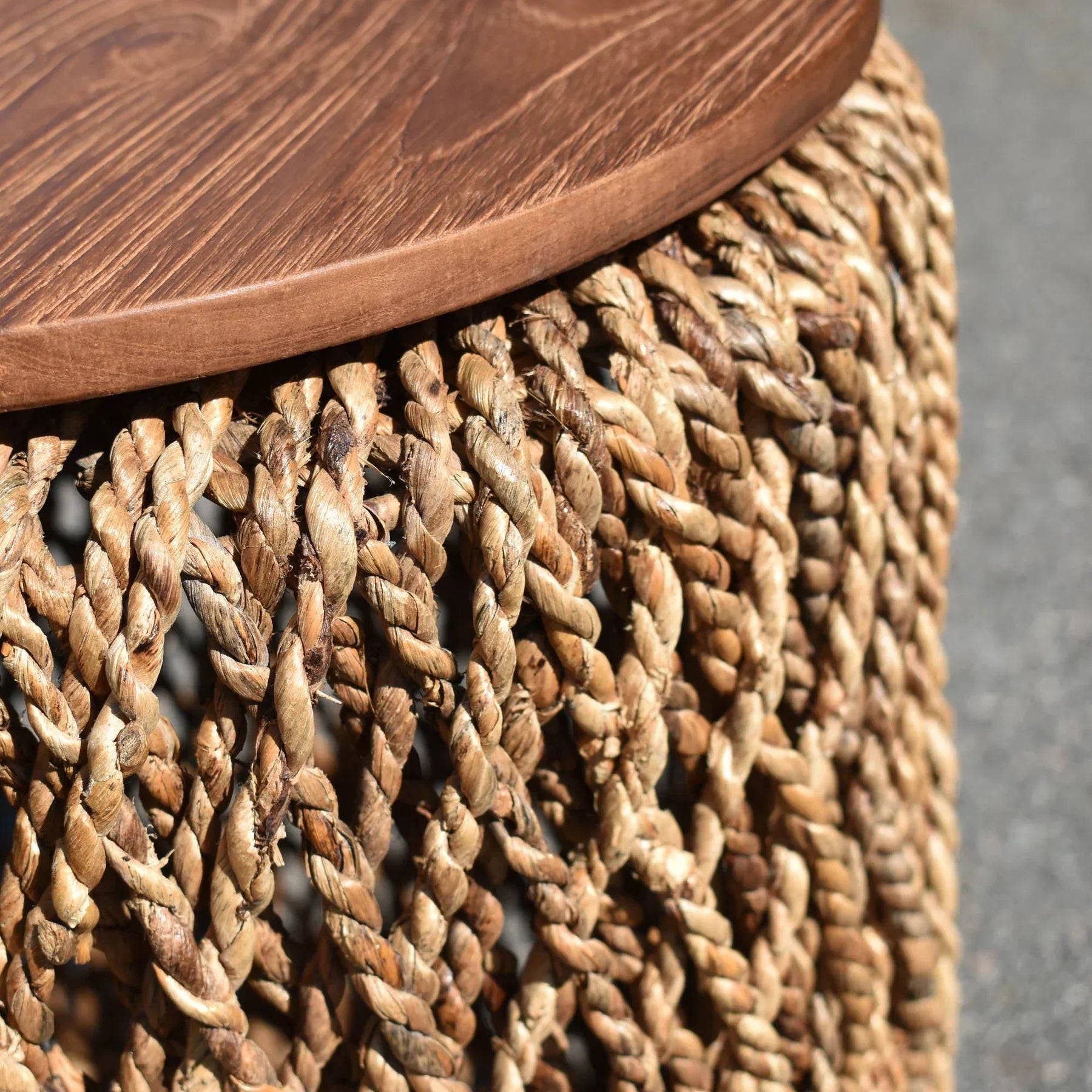 D-Bodhi Knut woven rope drum side table with natural wood lid