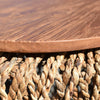 Close up of D-Bodhi Knut table top wood edge and rope weave
