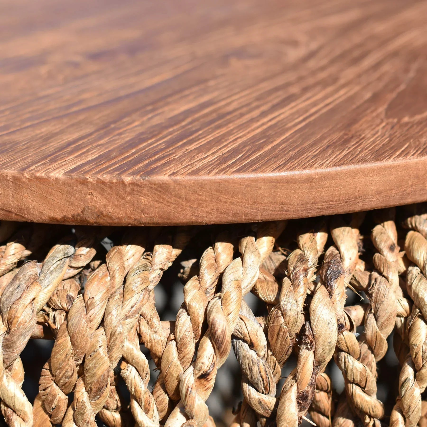 D-Bodhi Knut woven rope drum side table with natural wood lid
