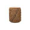 Macro shot of the abaca rope weave and knot details on Knut table