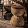 D-Bodhi Wave accent tables shown in both natural and black woven abaca