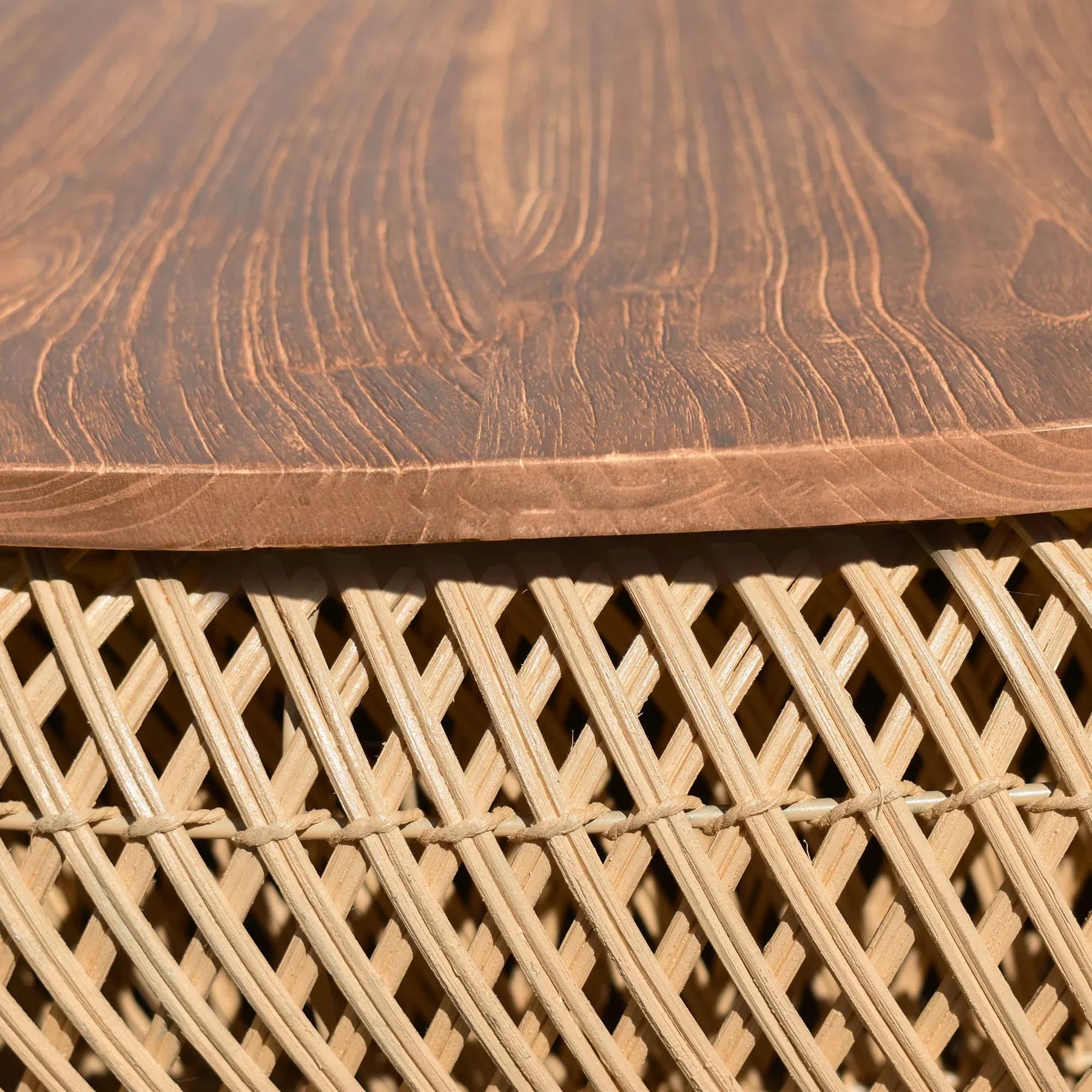D-Bodhi Wave side table with natural woven abaca hourglass base and wood top