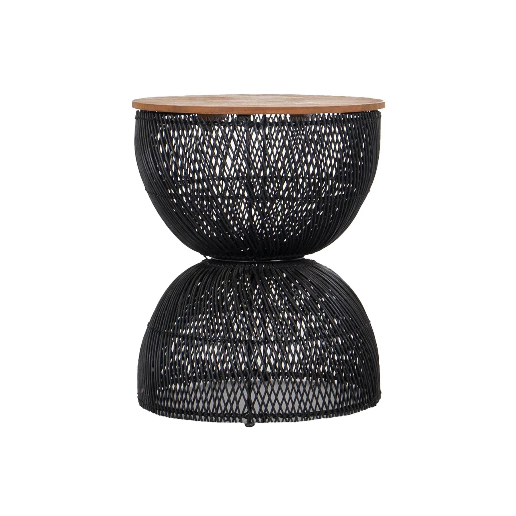 D-Bodhi Wave side table with natural woven abaca hourglass base and wood top