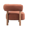 Rear view showcasing the architectural integration of the natural wood legs with the upholstered wrap-around frame