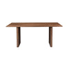 Front view of the Dallas rectangular dining table featuring a rich walnut finish and substantial wood plinth leg supports