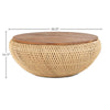 Product shot of the large Wave coffee table with dimensional markers for height and circular diameter