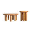 Product grouping showing the Destiny side table alongside its matching low-profile coffee table in a natural oak finish