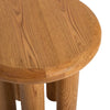 Detailed overhead shot showcasing the unique wood grain patterns and smooth polished surface of the circular oak top