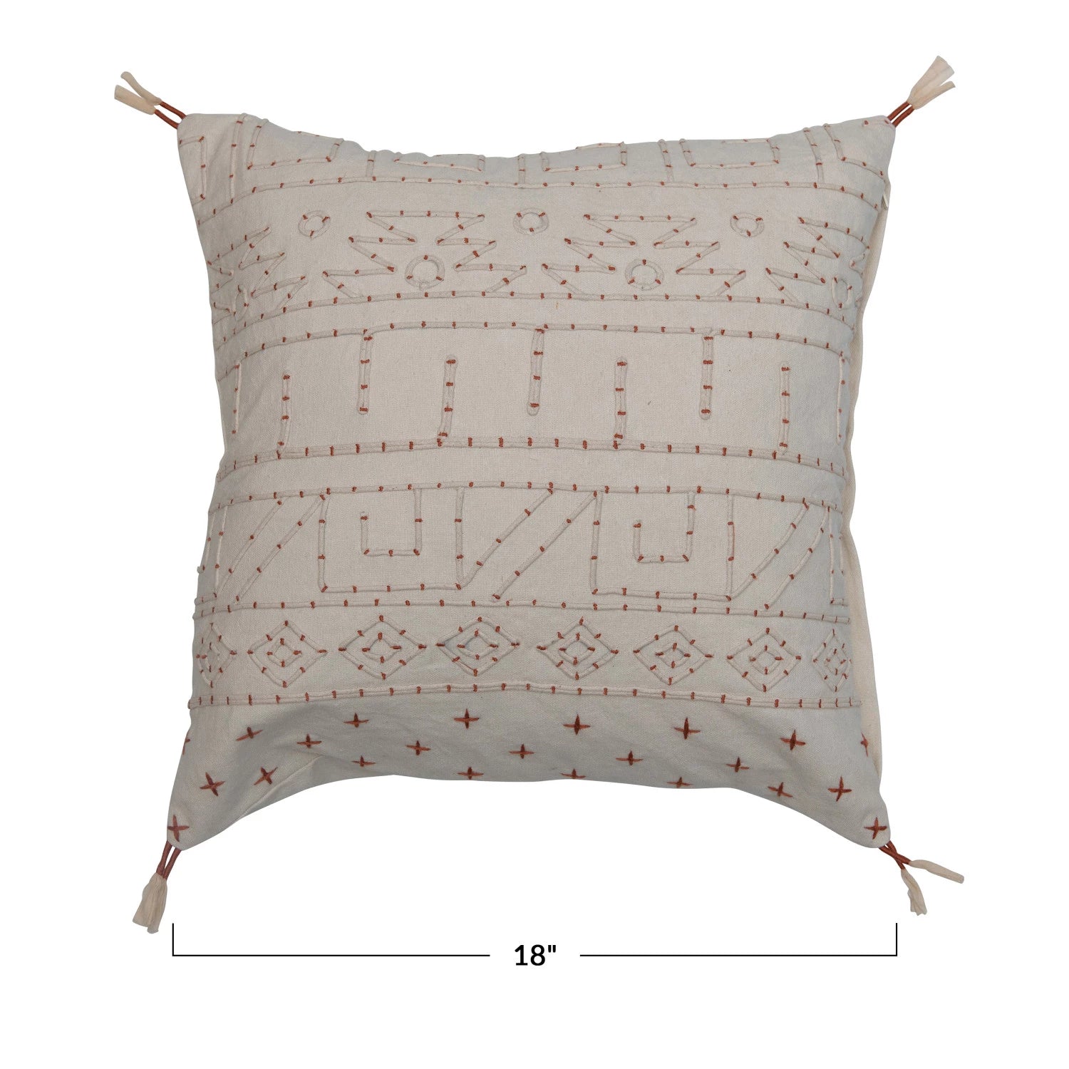 18" Embroidered Pillow with Piping & Tassels