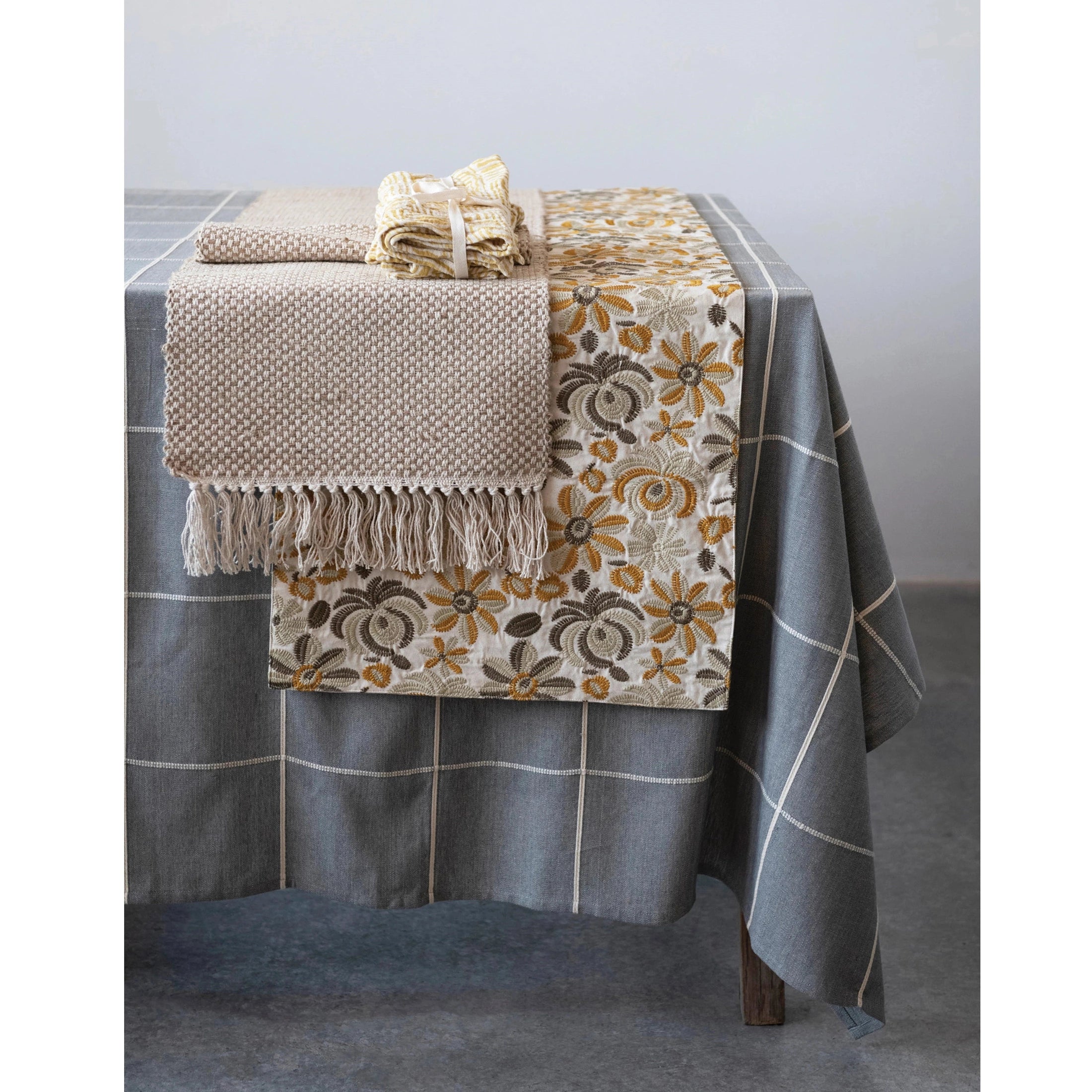 Woven Jute and Cotton Table Runner with Fringe