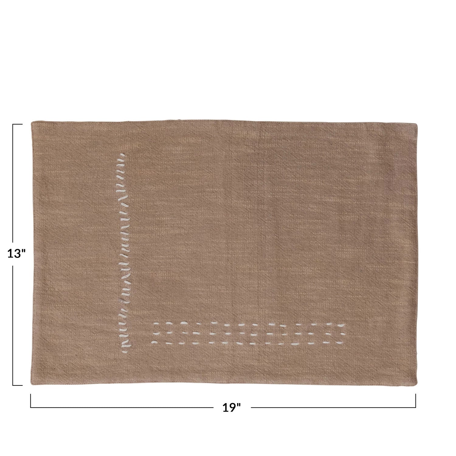 Hand-Embroidered Cotton Slub Placemat, Tan Color - Set of 2