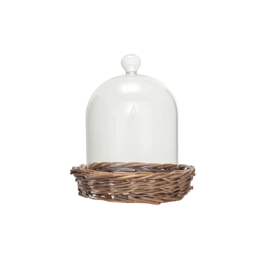 Decorative Glass Cloche w/ Woven Willow Base-thumbmail-1