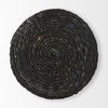 Overhead view of the Dina pouf highlighting the tight spiral weaving pattern of the natural fibers on the circular top