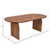 Product dimension diagram showing the length, width, and height measurements for the Domingo walnut table