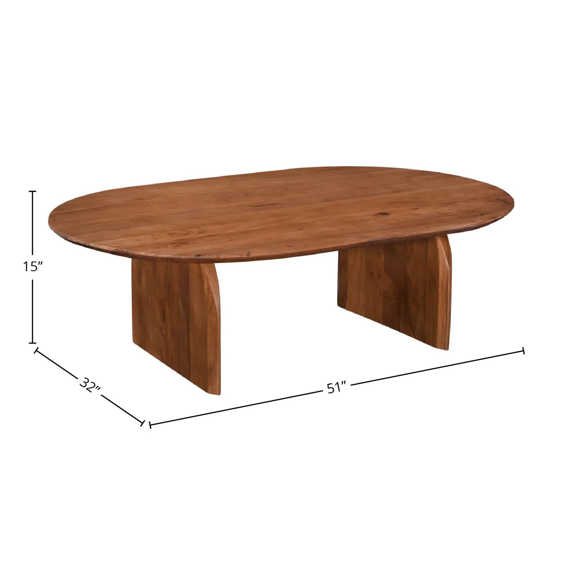 Product shot of the Domingo coffee table with dimensional markers showing length, width, and height