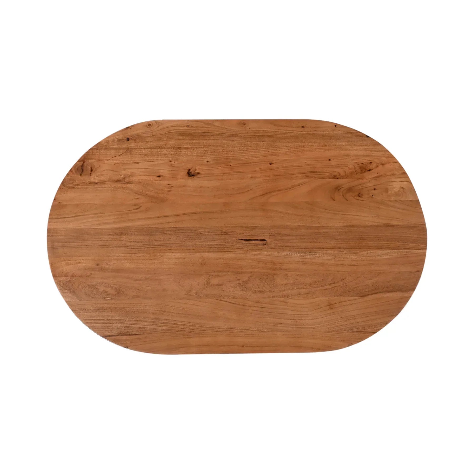 Direct overhead view showcasing the elongated oval shape and natural wood grain of the walnut-toned surface
