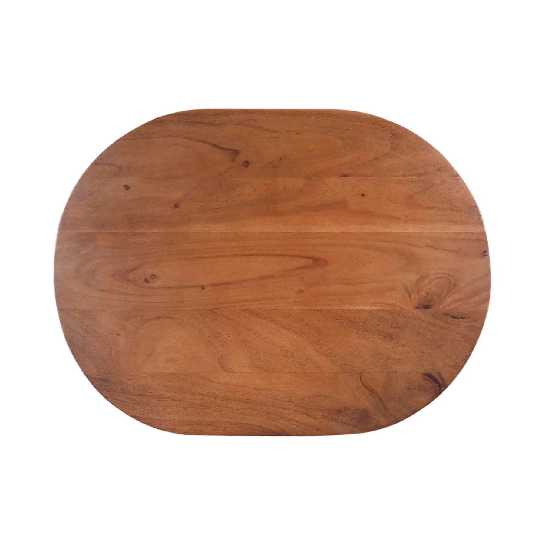 Side profile view emphasizing the slender depth of the vertical slab supports and the overhanging oval tabletop