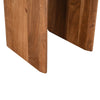 Detail view of the sturdy vertical slab leg highlighting the natural wood texture and structural joinery