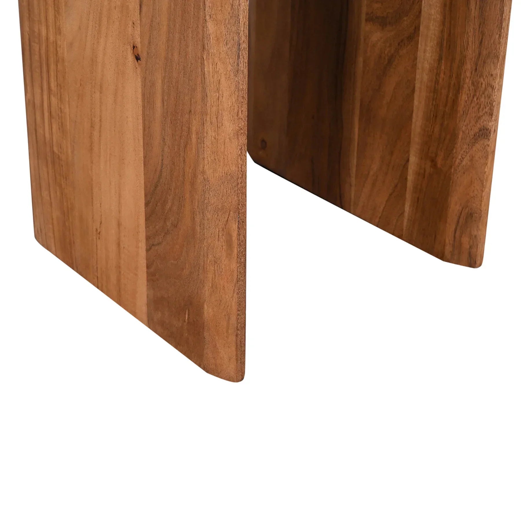 Side profile view emphasizing the slender depth of the vertical slab supports and the overhanging oval tabletop