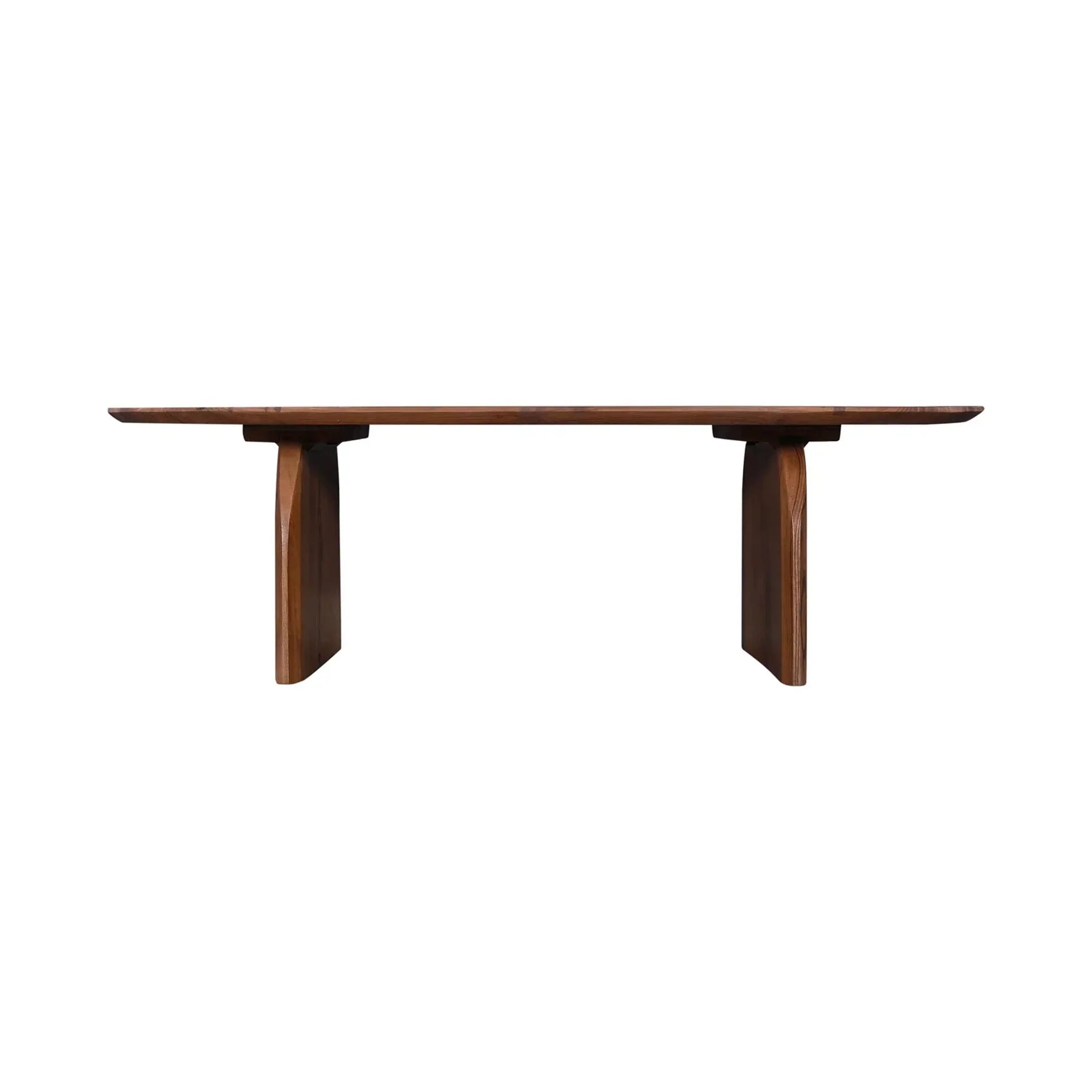 Straight eye-level view emphasizing the minimalist low-profile silhouette and thin tabletop edge