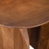 Close-up shot focusing on the soft beveled edge of the tabletop and the high-quality satin finish