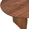 Close-up high-angle shot focusing on the smooth beveled edge and polished walnut finish of the tabletop
