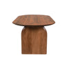 Straight-on side profile view highlighting the sculptural curved leg design and warm wood tones